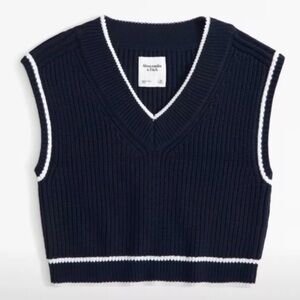 Abercrombie & Fitch Navy and White V-Neck Sweater Vest